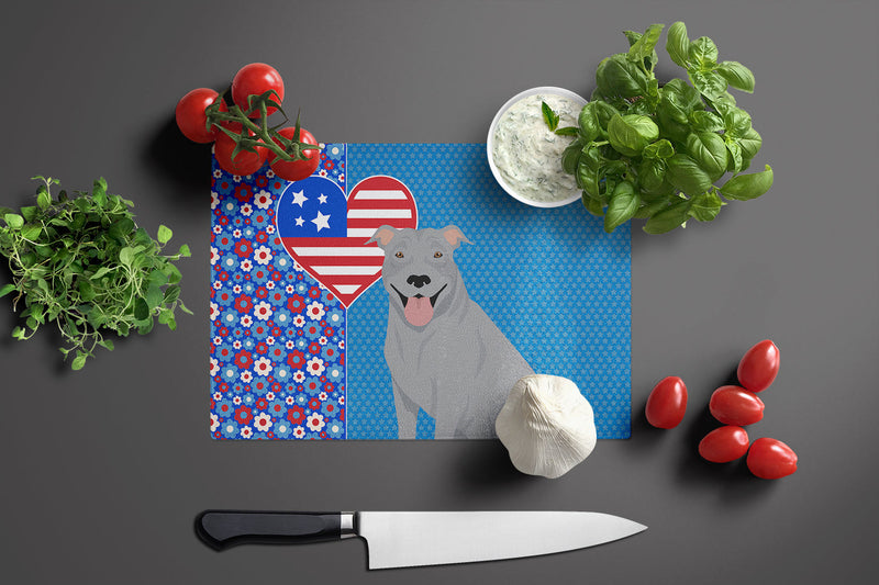 Blue Pit Bull Terrier USA American Glass Cutting Boards – Durable, Decorative Kitchen Art Large