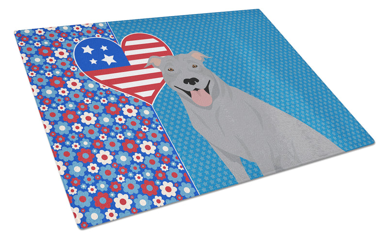 Blue Pit Bull Terrier USA American Glass Cutting Boards – Durable, Decorative Kitchen Art Large