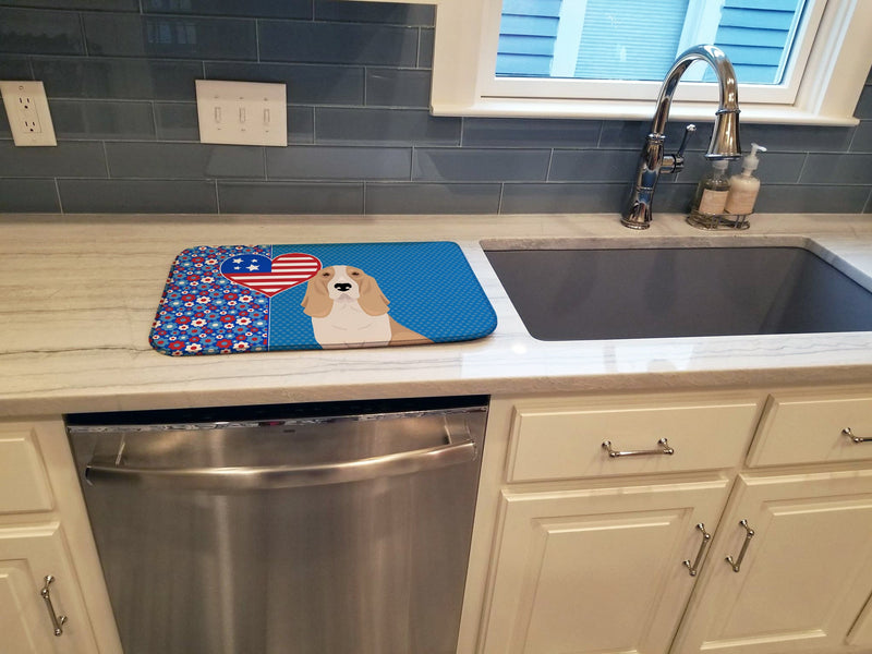 Lemon and White Tricolor Basset Hound USA American Dish Drying Mat – Absorbent, Artistic Kitchen Essentials
