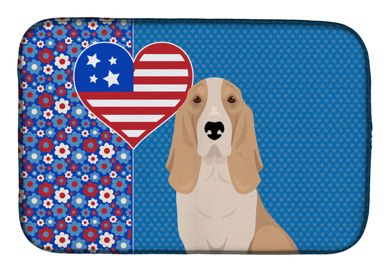 Lemon and White Tricolor Basset Hound USA American Dish Drying Mat – Absorbent, Artistic Kitchen Essentials