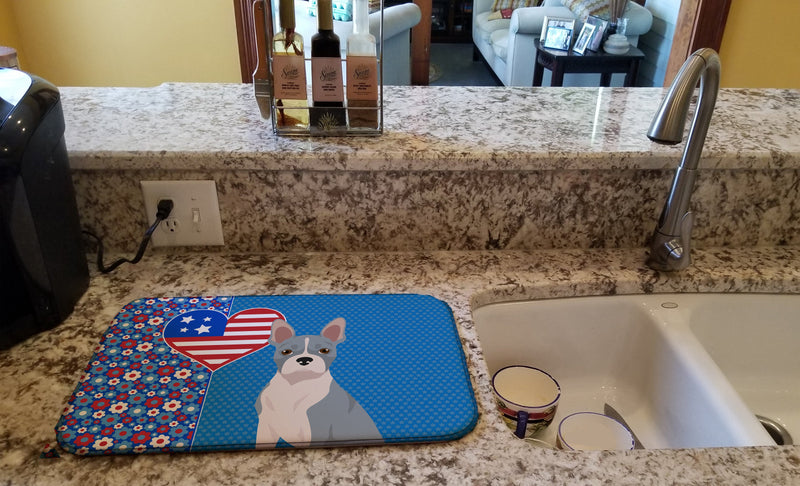 Blue Boston Terrier USA American Dish Drying Mat – Absorbent, Artistic Kitchen Essentials