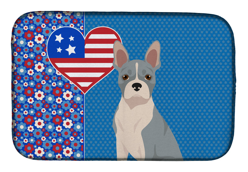Blue Boston Terrier USA American Dish Drying Mat – Absorbent, Artistic Kitchen Essentials