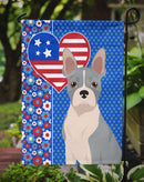 Blue Boston Terrier Patriotic Heart Garden Flag – Red, White & Blue Dog Decor with Star Background