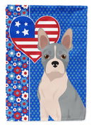 Blue Boston Terrier Patriotic Heart Garden Flag – Red, White & Blue Dog Decor with Star Background