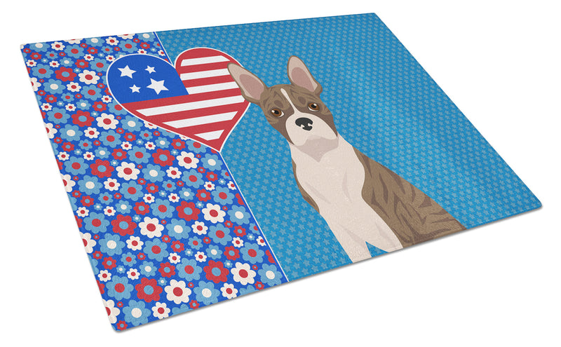 Brindle Boston Terrier USA American Glass Cutting Boards – Durable, Decorative Kitchen Art Large