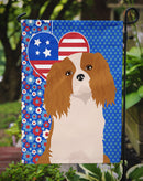 Blenheim Cavalier Spaniel Patriotic Heart Garden Flag – Red, White & Blue Dog Decor with Star Background