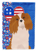 Blenheim Cavalier Spaniel Patriotic Heart Garden Flag – Red, White & Blue Dog Decor with Star Background
