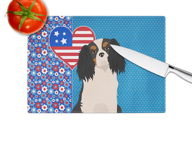 Tricolor Cavalier Spaniel USA American Glass Cutting Boards – Durable, Decorative Kitchen Art Large