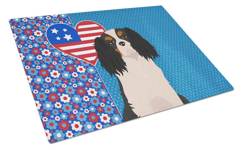 Tricolor Cavalier Spaniel USA American Glass Cutting Boards – Durable, Decorative Kitchen Art Large