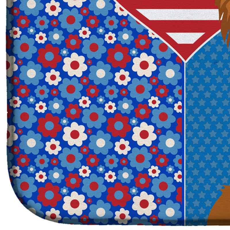 Longhaired Red and White Chihuahua USA American Dish Drying Mat – Absorbent, Artistic Kitchen Essentials