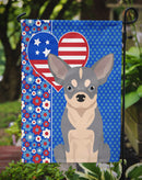 Blue and White Chihuahua Patriotic Heart Garden Flag – Red, White & Blue Dog Decor with Star Background