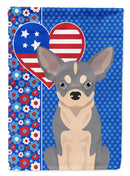 Blue and White Chihuahua Patriotic Heart Garden Flag – Red, White & Blue Dog Decor with Star Background