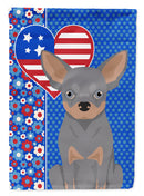 Blue and Tan Chihuahua Patriotic Heart Garden Flag – Red, White & Blue Dog Decor with Star Background