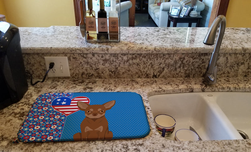 Chocolate and Tan Chihuahua USA American Dish Drying Mat – Absorbent, Artistic Kitchen Essentials