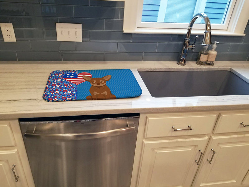 Chocolate and Tan Chihuahua USA American Dish Drying Mat – Absorbent, Artistic Kitchen Essentials