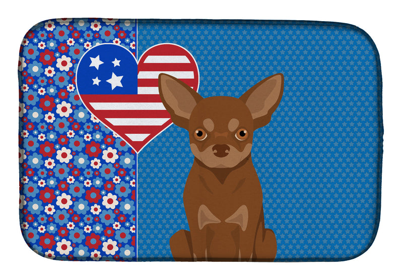Chocolate and Tan Chihuahua USA American Dish Drying Mat – Absorbent, Artistic Kitchen Essentials