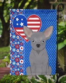 Blue Chihuahua Patriotic Heart Garden Flag – Red, White & Blue Dog Decor with Star Background