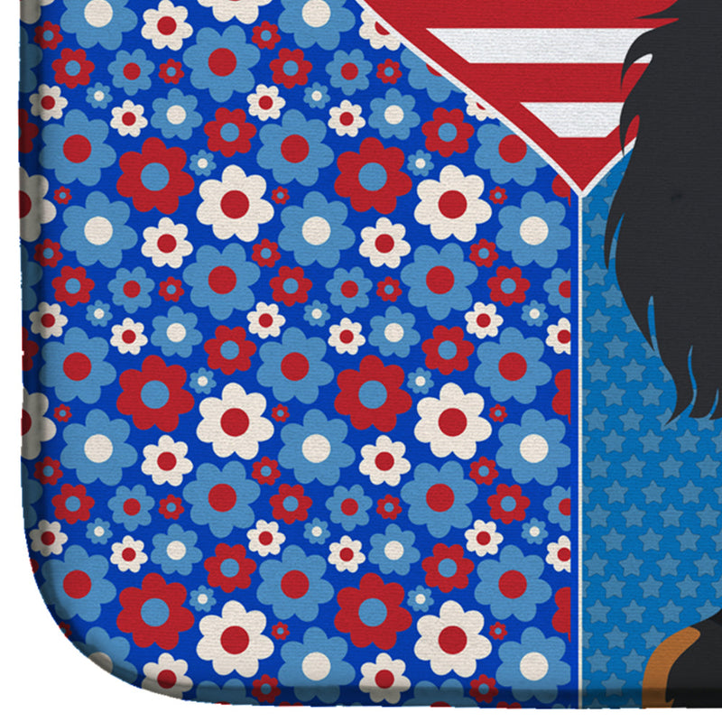 Longhair Black and Tan Dachshund USA American Dish Drying Mat – Absorbent, Artistic Kitchen Essentials