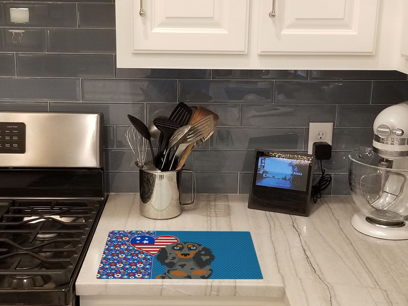 Longhair Blue and Tan Dapple Dachshund USA American Glass Cutting Boards – Durable, Decorative Kitchen Art Large