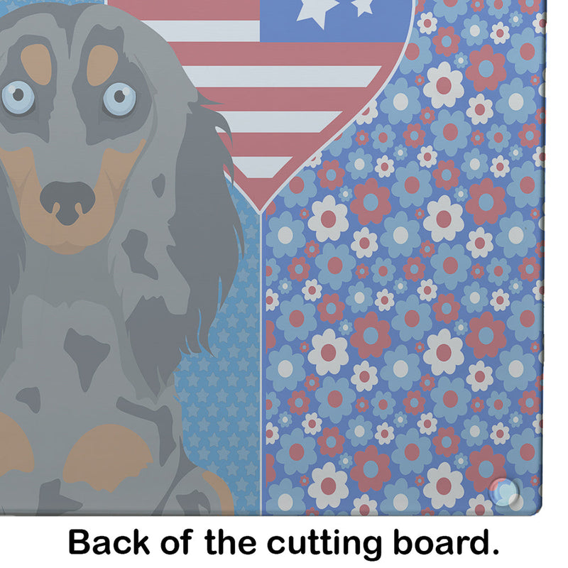 Longhair Blue and Tan Dapple Dachshund USA American Glass Cutting Boards – Durable, Decorative Kitchen Art Large