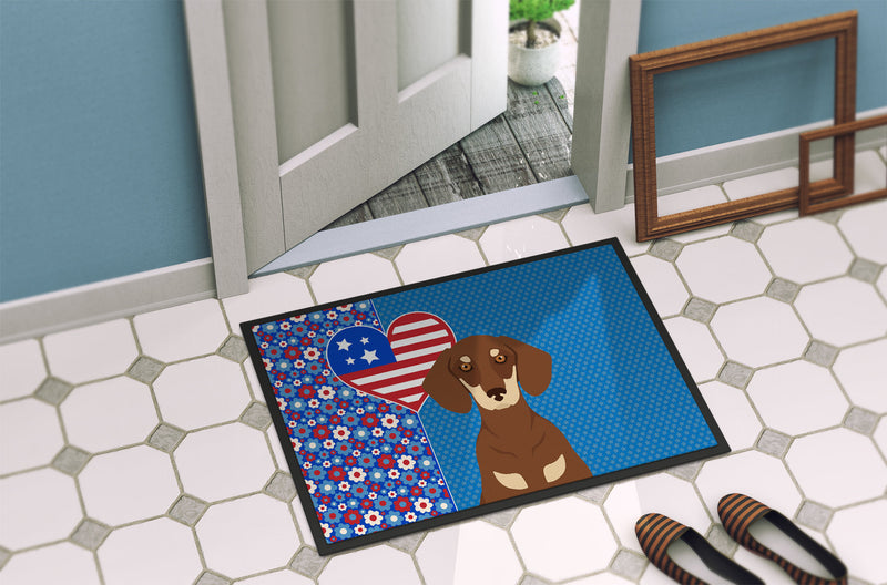 Chocolate and Cream Dachshund USA American Doormat - 24x36 Decorative Floor Mat – Indoor/Outdoor Rug with Artistic Flair