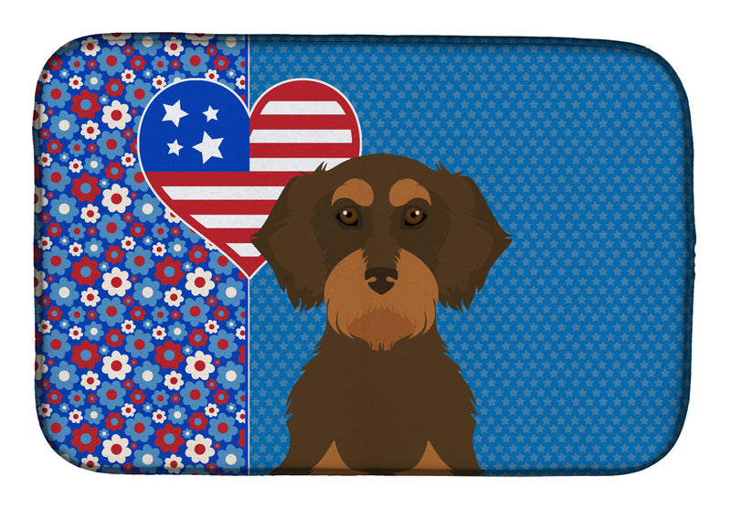 Wirehair Chocolate and Tan Dachshund USA American Dish Drying Mat – Absorbent, Artistic Kitchen Essentials