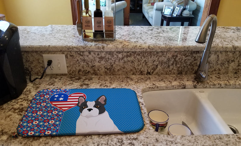 Black and White French Bulldog USA American Dish Drying Mat – Absorbent, Artistic Kitchen Essentials