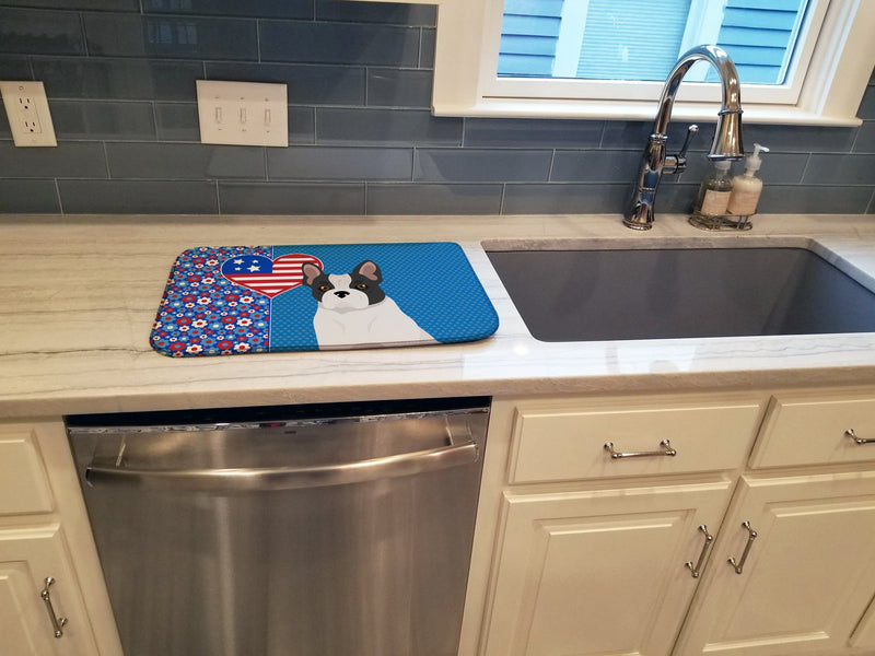 Black and White French Bulldog USA American Dish Drying Mat – Absorbent, Artistic Kitchen Essentials
