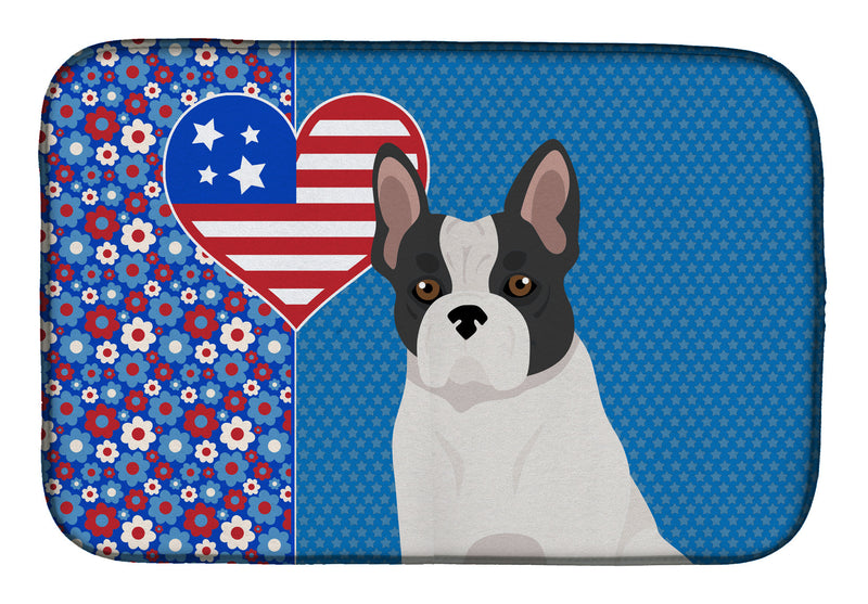 Black and White French Bulldog USA American Dish Drying Mat – Absorbent, Artistic Kitchen Essentials