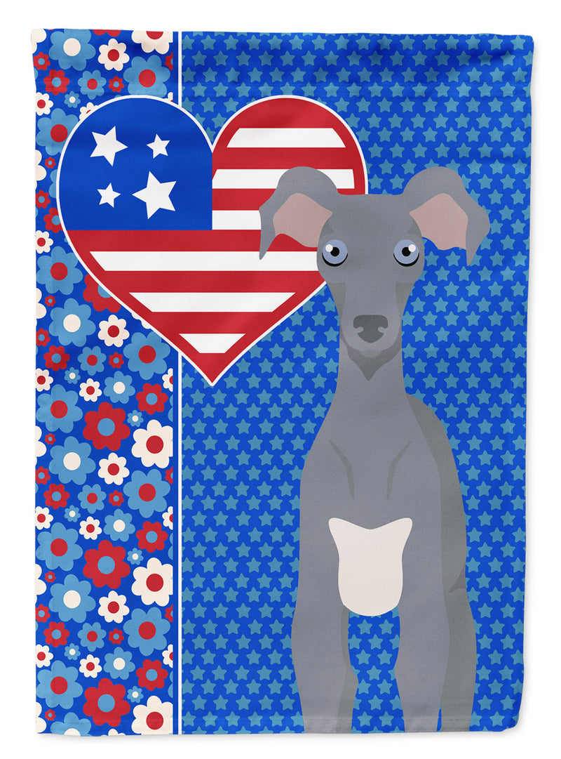 Gray Italian Greyhound Patriotic Heart Garden Flag – Red, White & Blue Dog Decor with Star Background