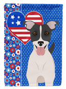 Black White Smooth Jack Russell Terrier Patriotic Heart Garden Flag – Red, White & Blue Dog Decor with Star Background