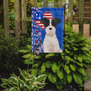 Black White Wirehair Jack Russell Terrier Patriotic Heart Garden Flag – Red, White & Blue Dog Decor with Star Background