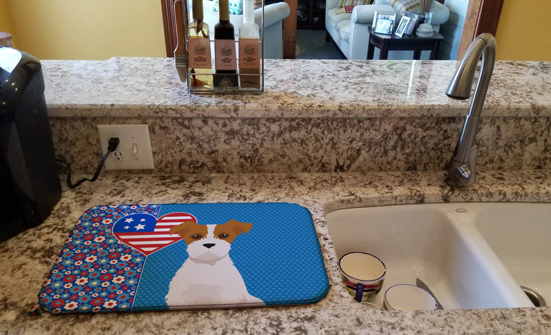 Brown White Wirehair Jack Russell Terrier USA American Dish Drying Mat – Absorbent, Artistic Kitchen Essentials