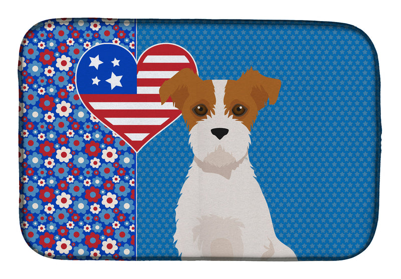 Brown White Wirehair Jack Russell Terrier USA American Dish Drying Mat – Absorbent, Artistic Kitchen Essentials