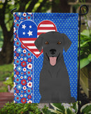 Black Labrador Retriever Patriotic Heart Garden Flag – Red, White & Blue Dog Decor with Star Background