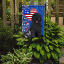 Black Newfoundland Patriotic Heart Garden Flag – Red, White & Blue Dog Decor with Star Background