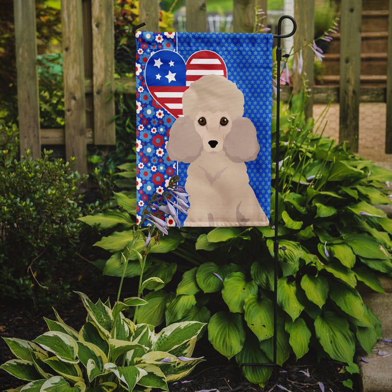 Toy Cream Poodle Patriotic Heart Garden Flag – Red, White & Blue Dog Decor with Star Background