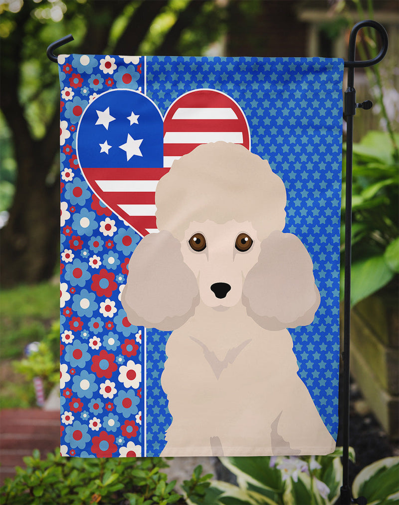 Toy Cream Poodle Patriotic Heart Garden Flag – Red, White & Blue Dog Decor with Star Background