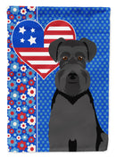 Black Natural Ears Schnauzer Patriotic Heart Garden Flag – Red, White & Blue Dog Decor with Star Background