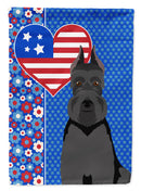Black Schnauzer Patriotic Heart Garden Flag – Red, White & Blue Dog Decor with Star Background