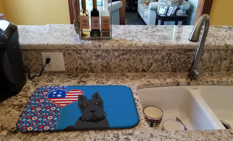 Black Scottish Terrier USA American Dish Drying Mat – Absorbent, Artistic Kitchen Essentials