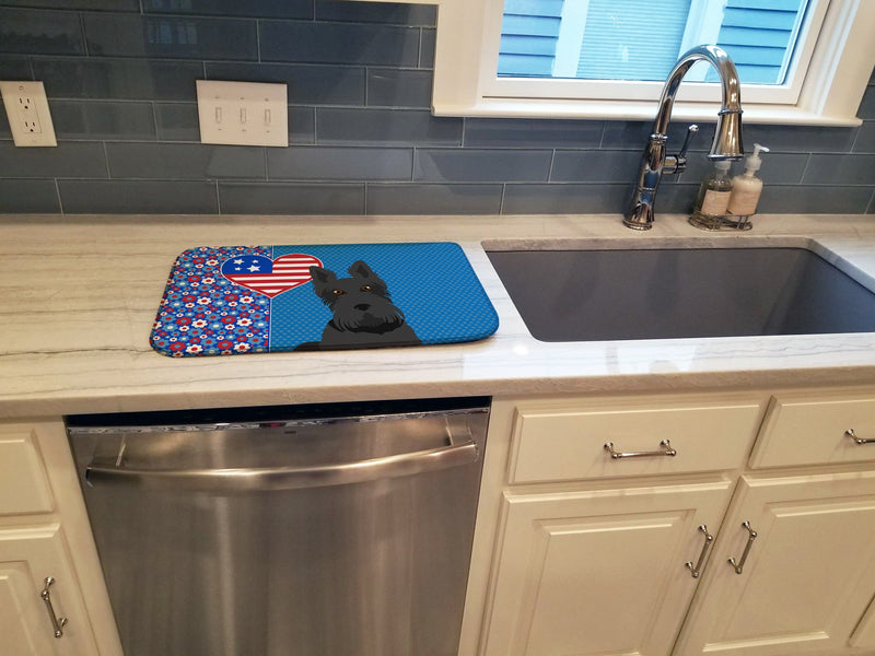 Black Scottish Terrier USA American Dish Drying Mat – Absorbent, Artistic Kitchen Essentials