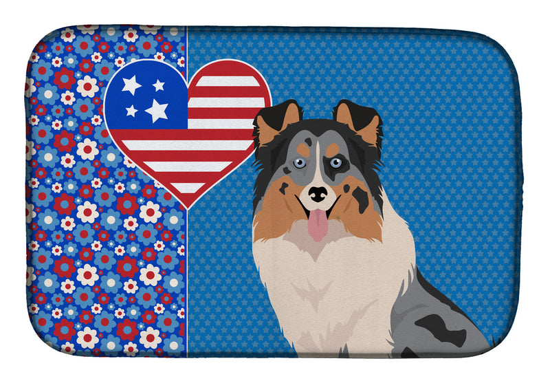 Blue Merle Sheltie USA American Dish Drying Mat – Absorbent, Artistic Kitchen Essentials