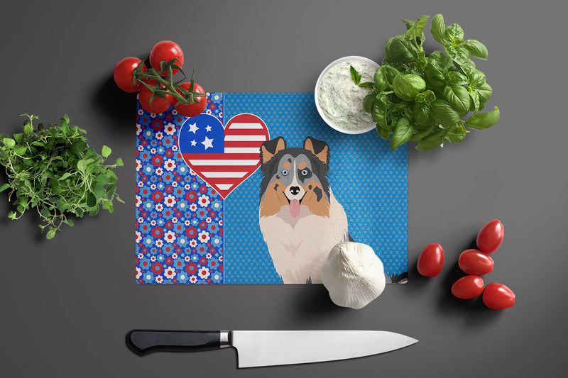 Blue Merle Sheltie USA American Glass Cutting Boards – Durable, Decorative Kitchen Art Large