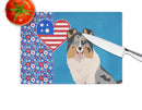 Blue Merle Sheltie USA American Glass Cutting Boards – Durable, Decorative Kitchen Art Large