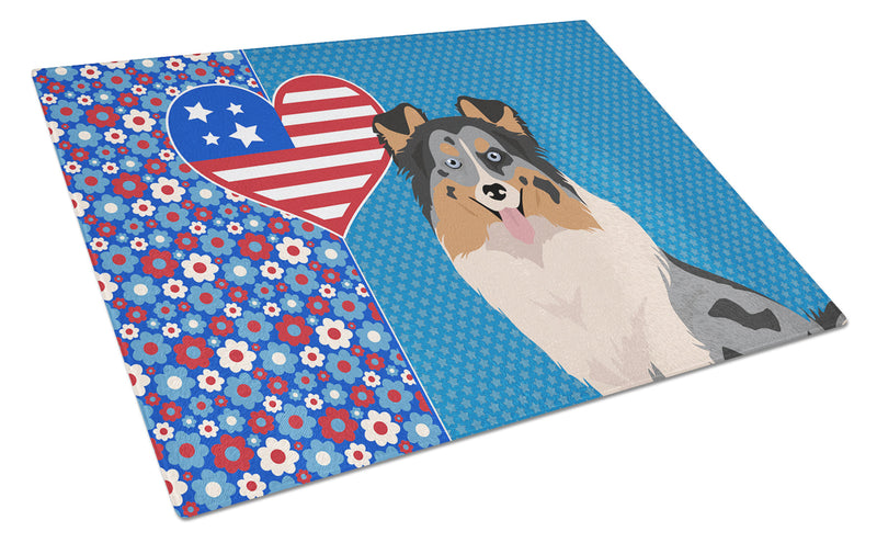 Blue Merle Sheltie USA American Glass Cutting Boards – Durable, Decorative Kitchen Art Large