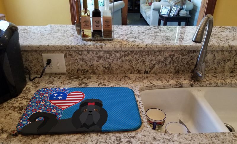 Black Shih Tzu USA American Dish Drying Mat – Absorbent, Artistic Kitchen Essentials