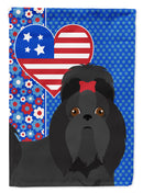Black Shih Tzu Patriotic Heart Garden Flag – Red, White & Blue Dog Decor with Star Background