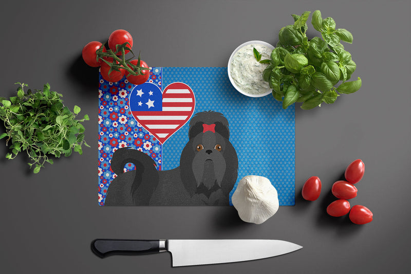 Black Shih Tzu USA American Glass Cutting Boards – Durable, Decorative Kitchen Art Large