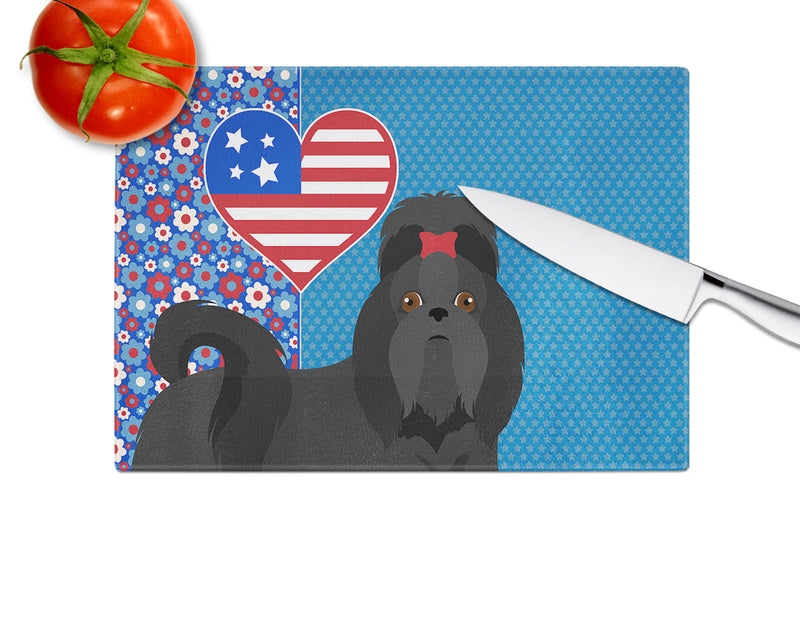 Black Shih Tzu USA American Glass Cutting Boards – Durable, Decorative Kitchen Art Large